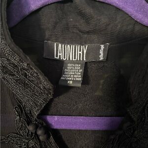 Laundry By Shelli Segal Black Silk Top with Embroidery